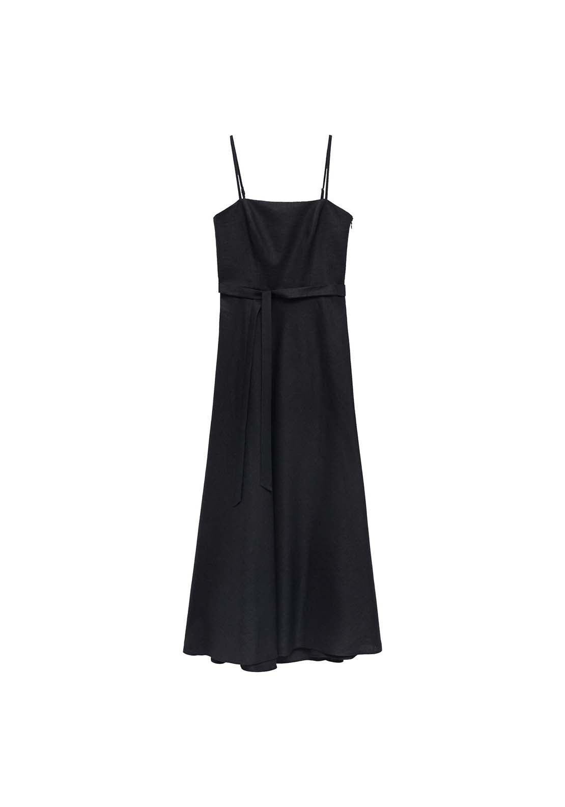 Bow Linen Blend Dress - Black