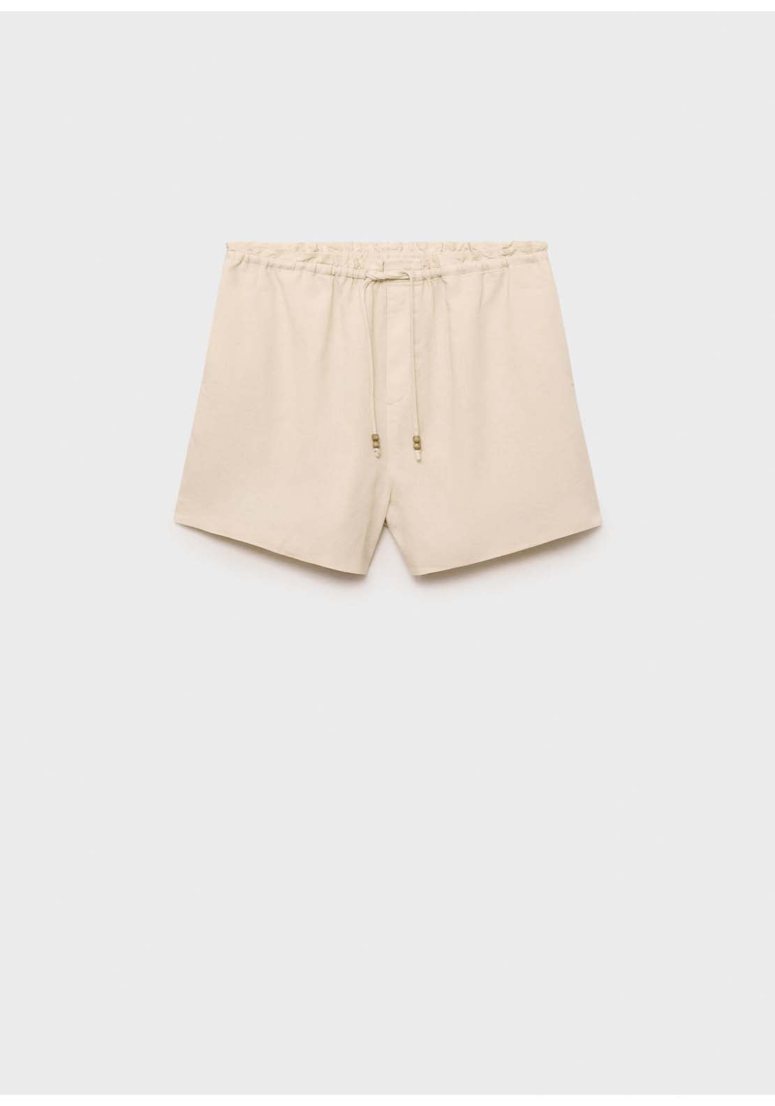 Straight Fit Linen Shorts With Drawstring - Beige