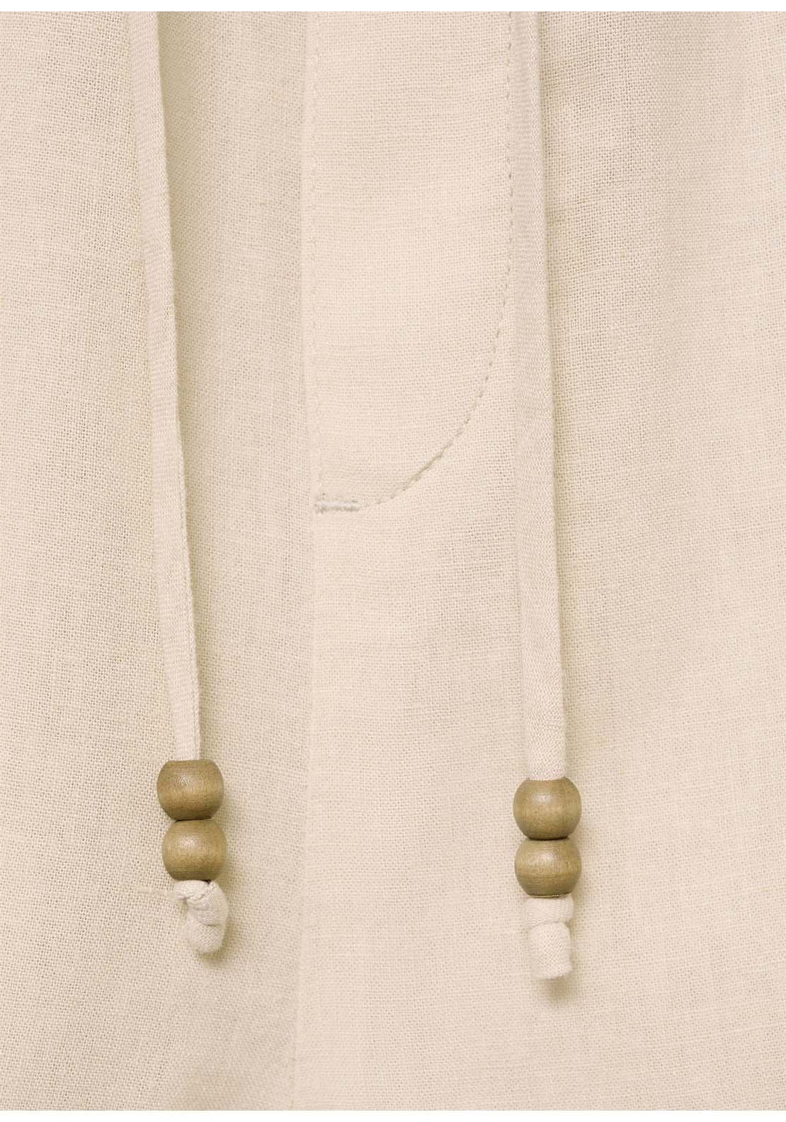 Straight Fit Linen Shorts With Drawstring - Beige