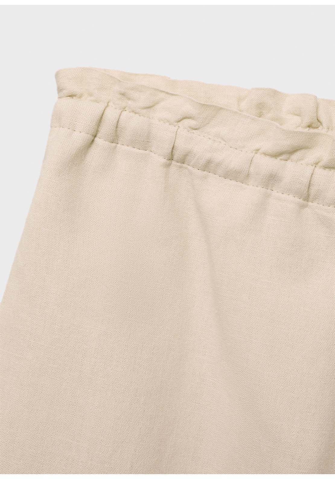 Straight Fit Linen Shorts With Drawstring - Beige