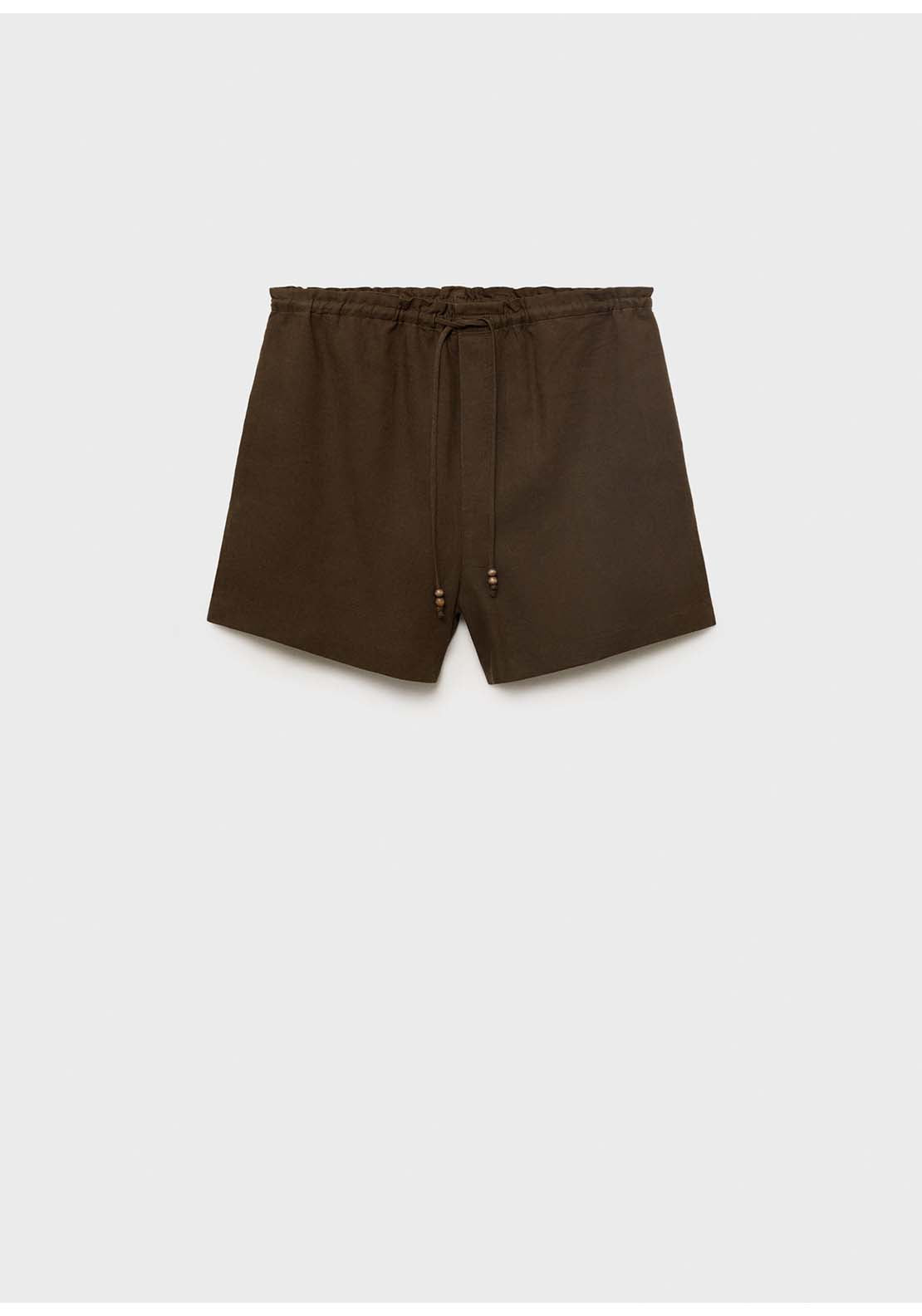 Straight Fit Linen Shorts With Drawstring - Beige / Green