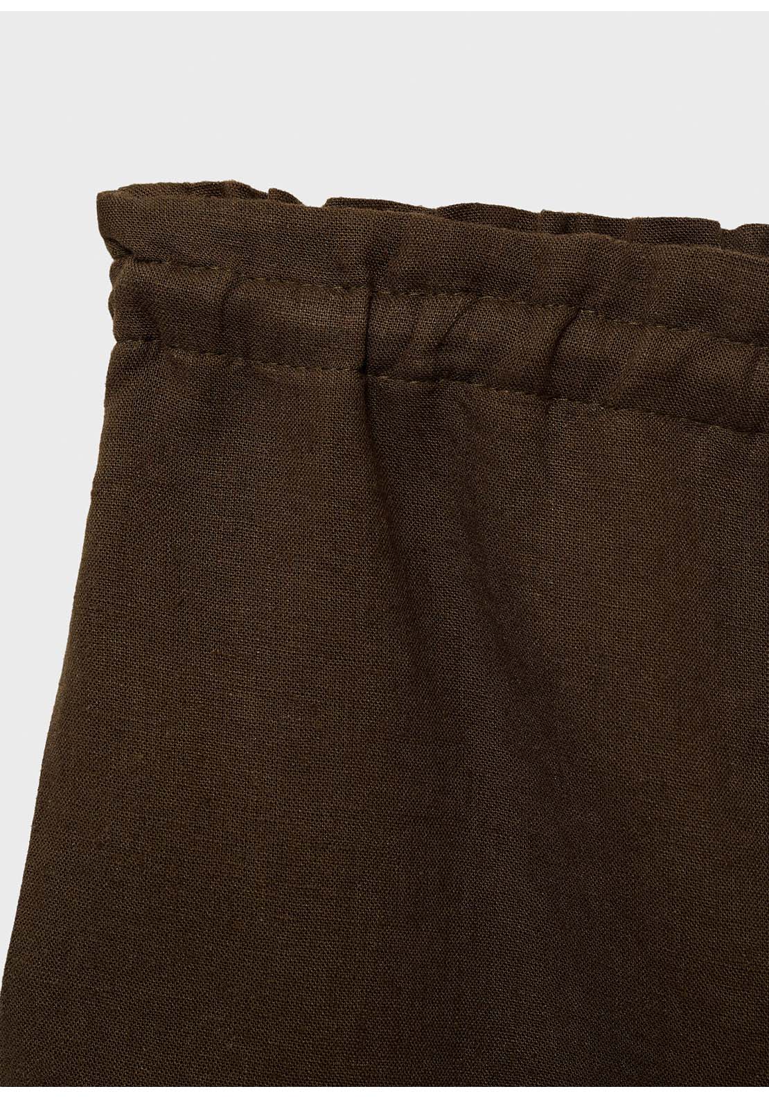 Straight Fit Linen Shorts With Drawstring - Beige / Green