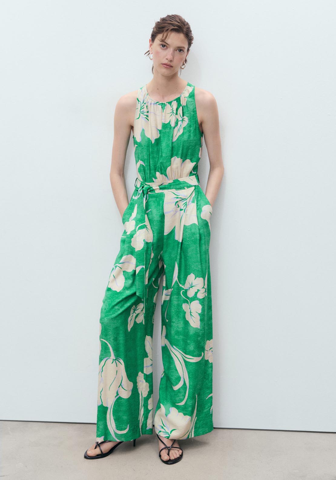 Mango Belt Printed Jumpsuit - Green 1 Shaws Department Stores