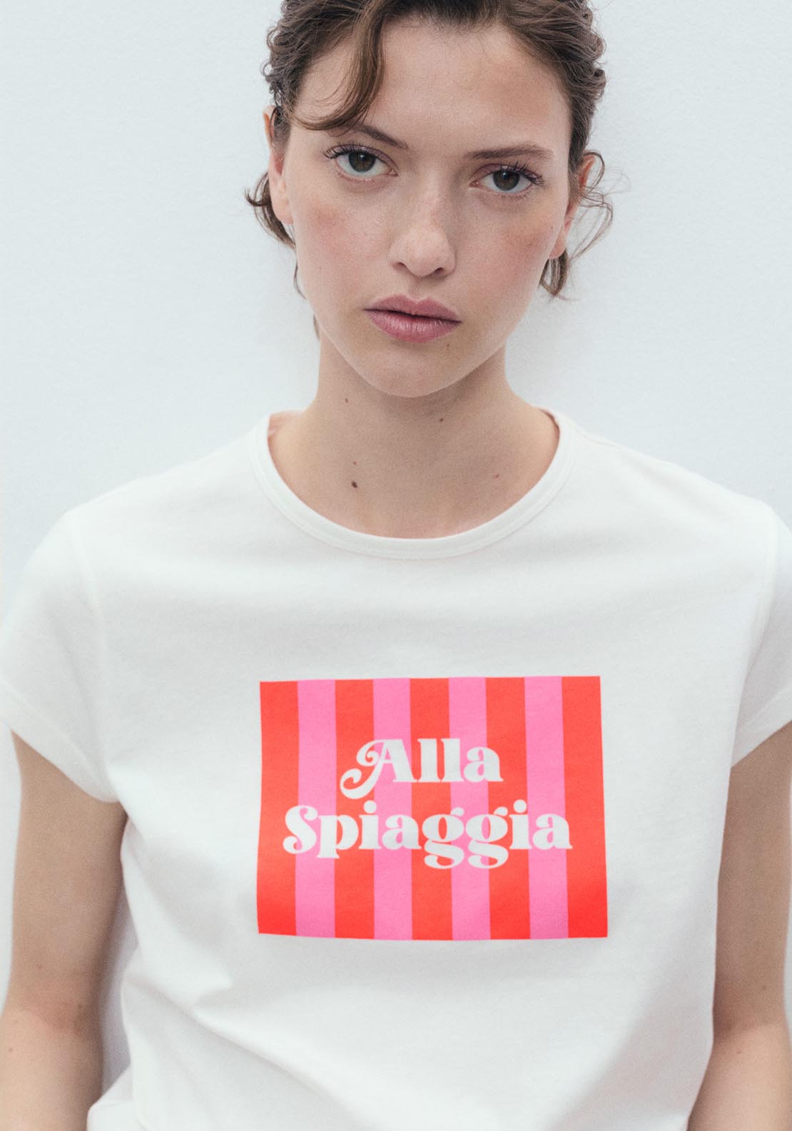 Mango Short Sleeve Printed T-Shirt - Red 1 Shaws Department Stores
