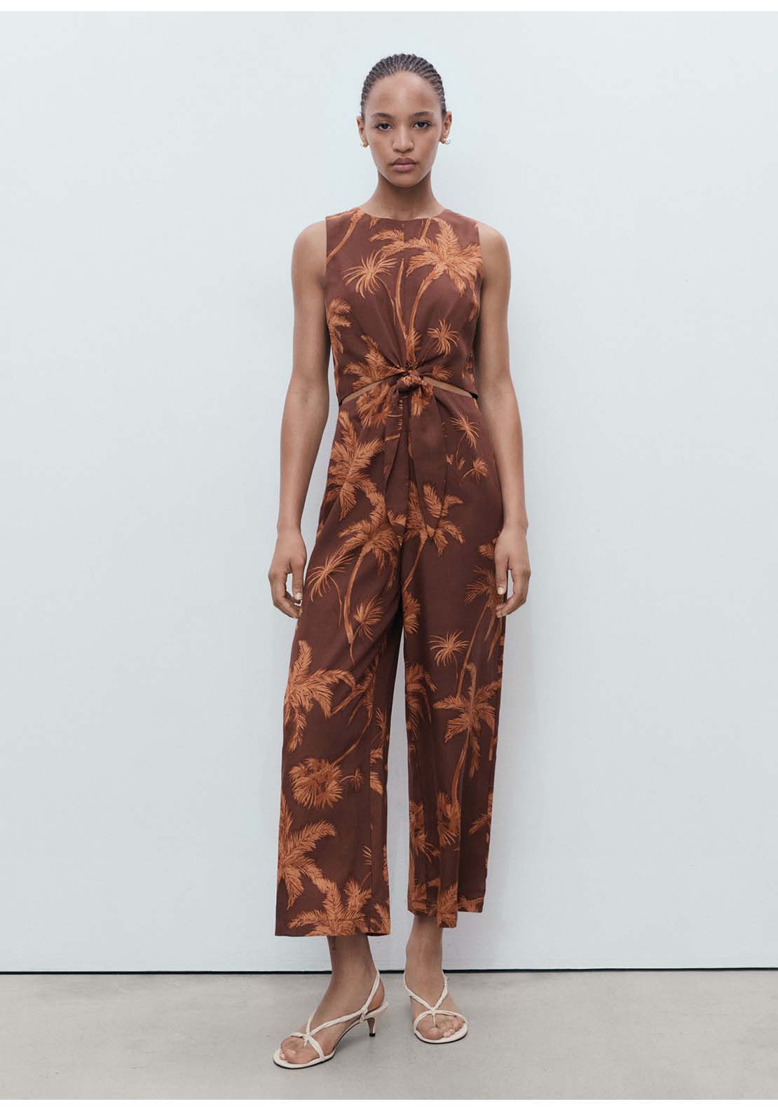 Lyocell Jumpsuit With Cut Out And Knot Detail - Brown