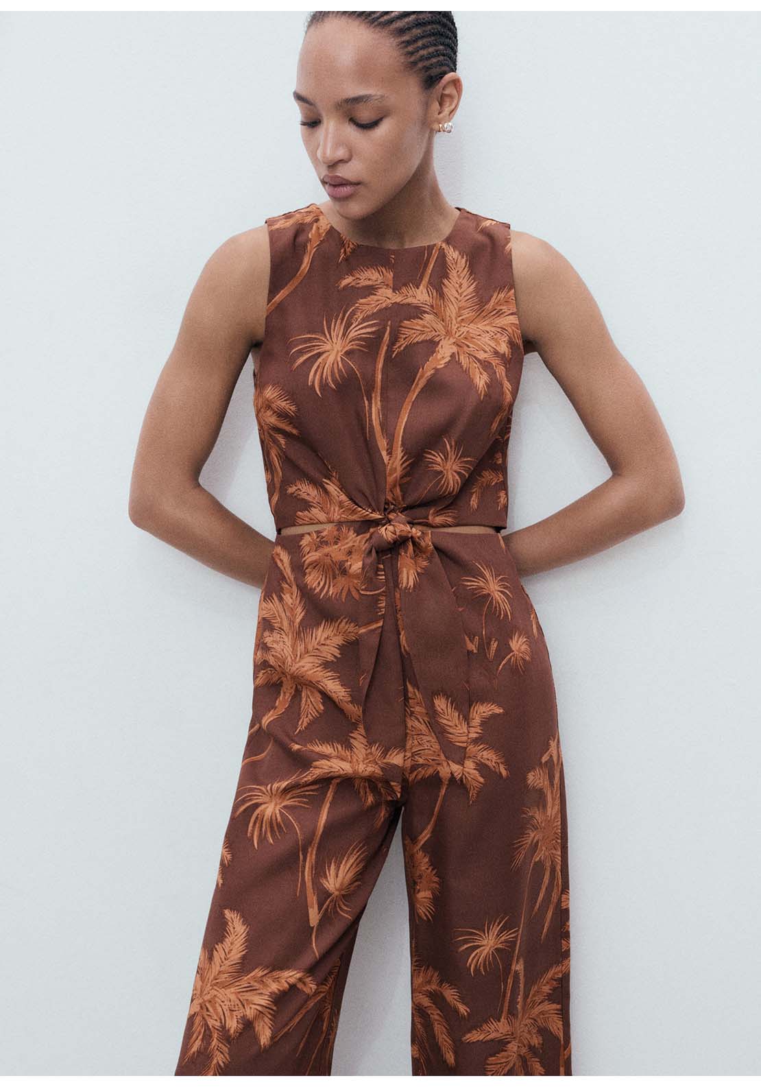 Lyocell Jumpsuit With Cut Out And Knot Detail - Brown