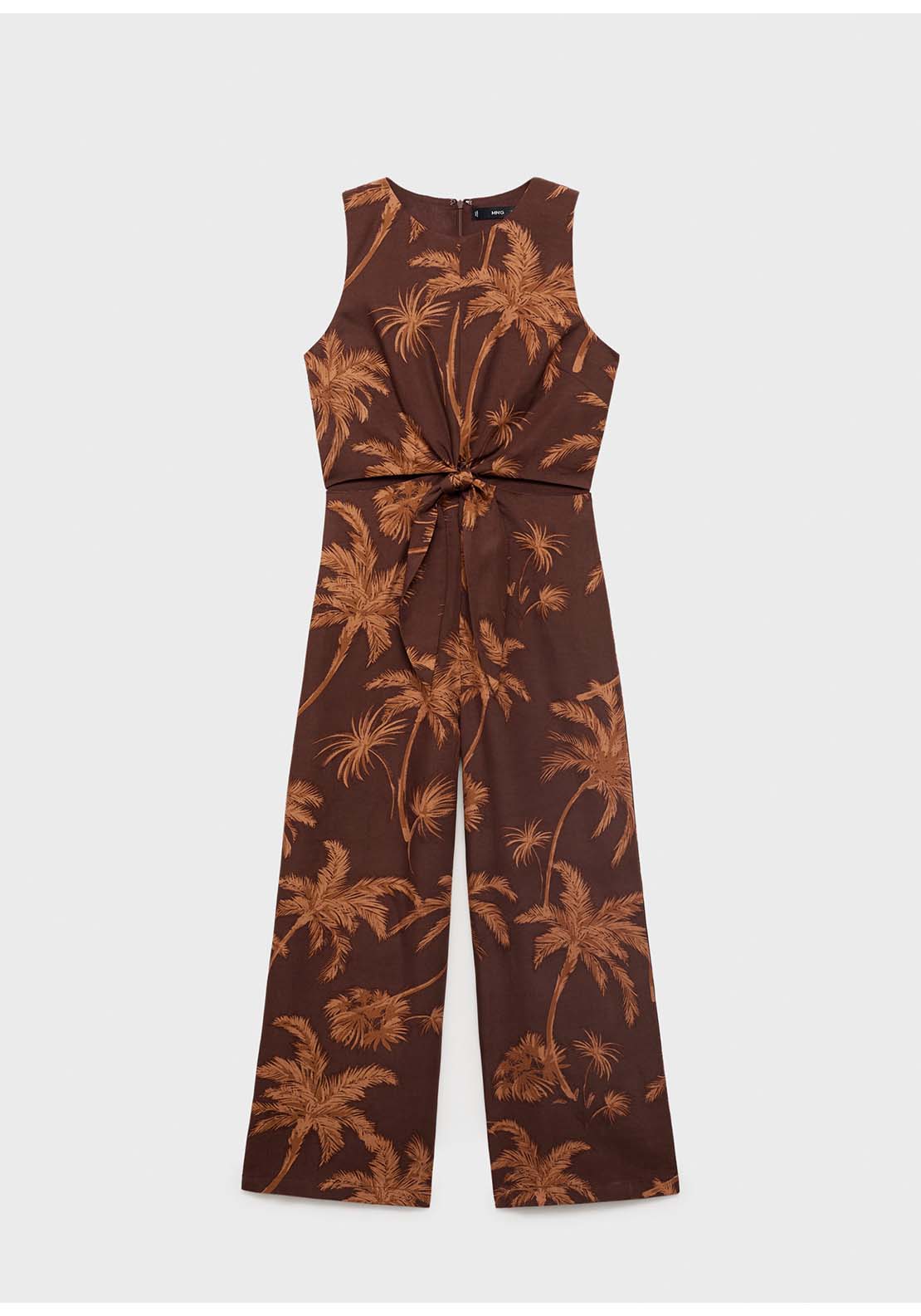 Lyocell Jumpsuit With Cut Out And Knot Detail - Brown