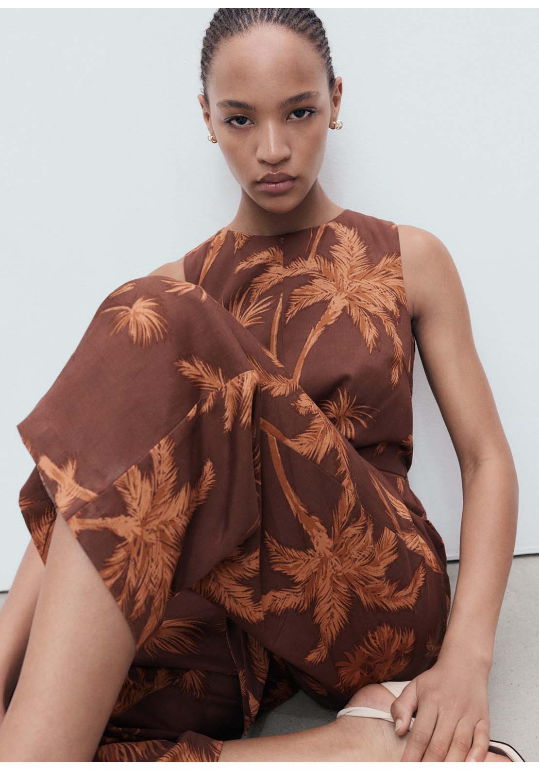 Lyocell Jumpsuit With Cut Out And Knot Detail - Brown