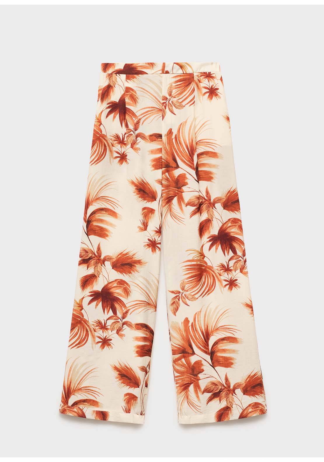Flowing Palm Tree Print Trousers - Cream
