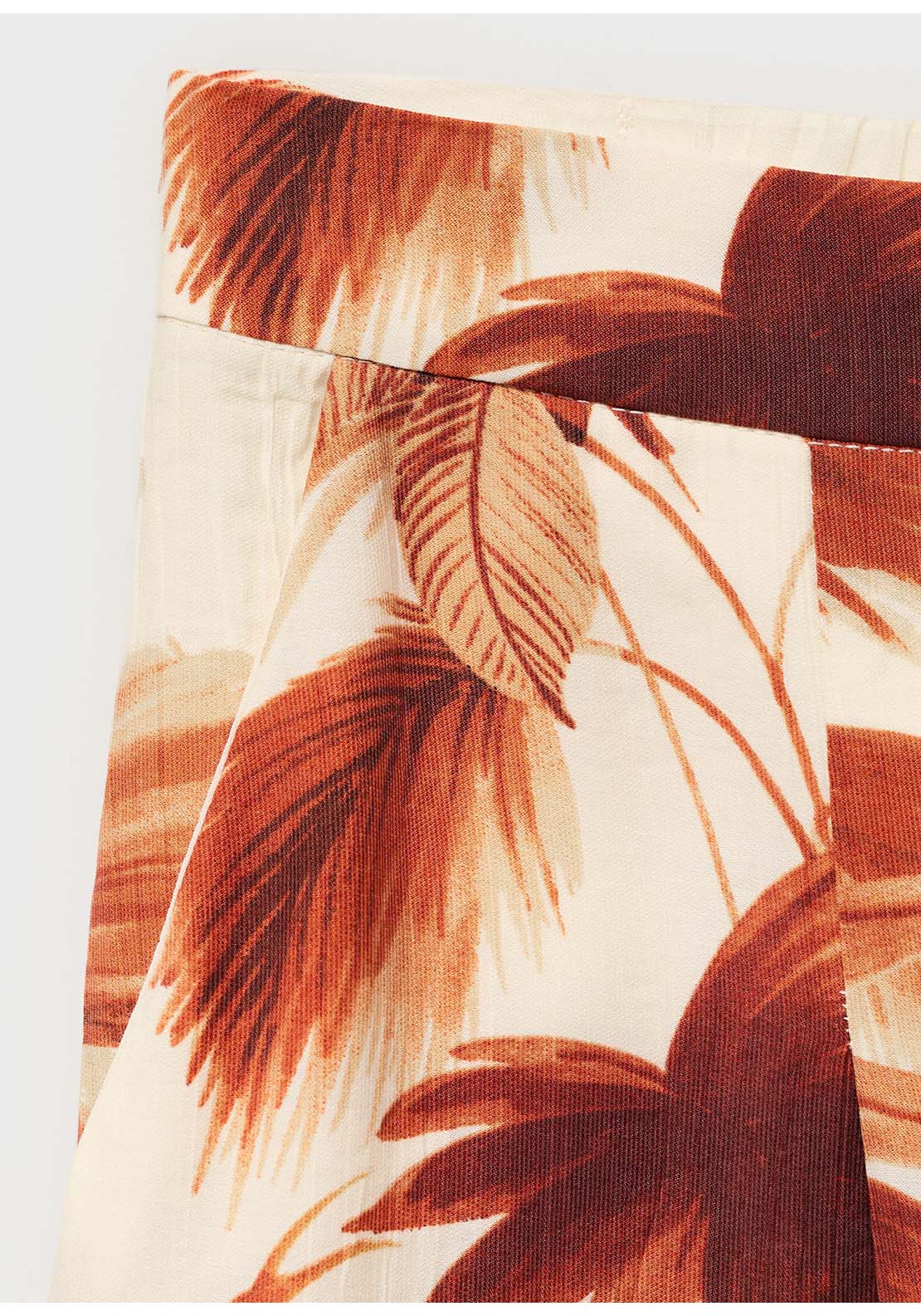 Flowing Palm Tree Print Trousers - Cream