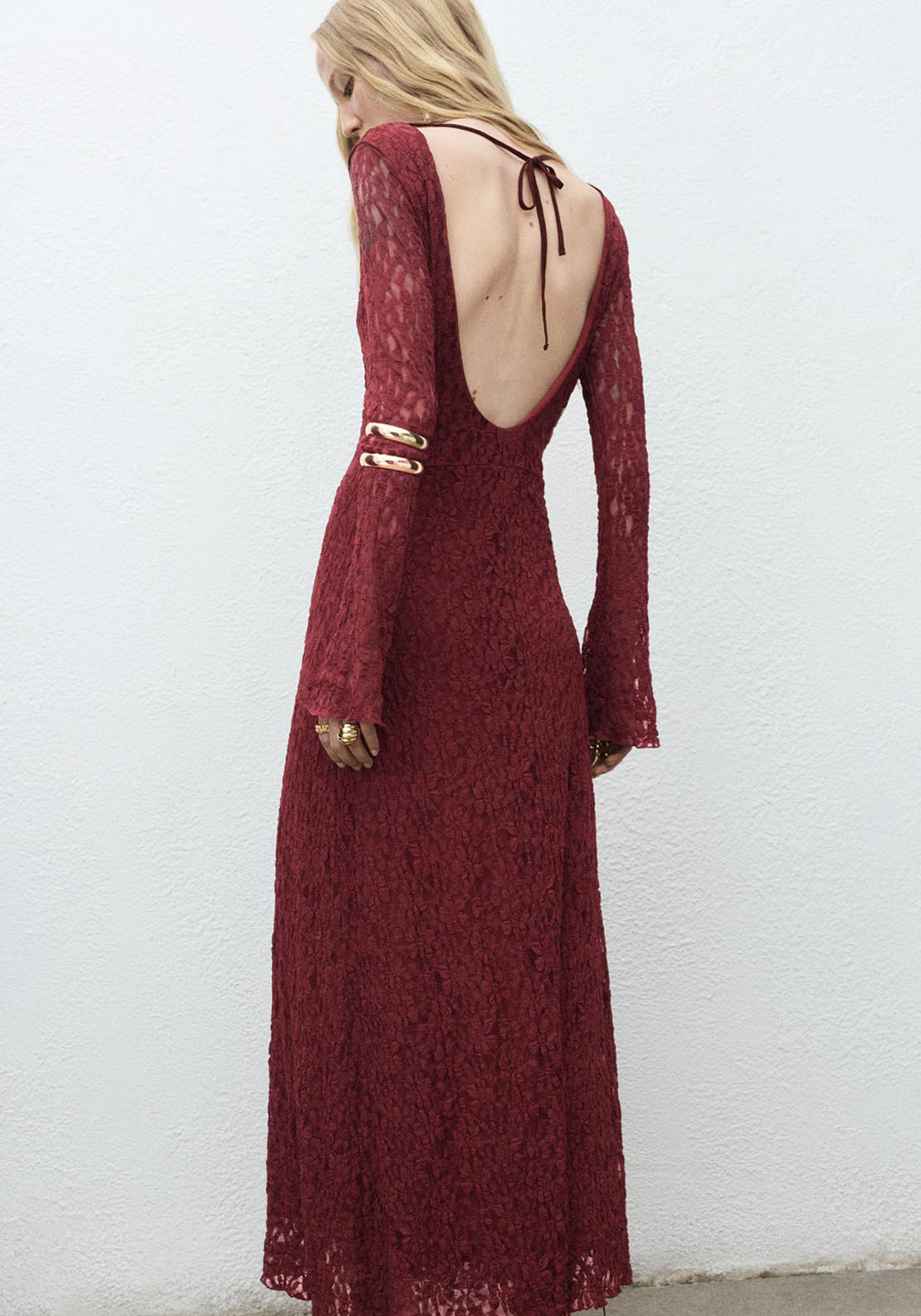 Mango Lace Dress With Bell Sleeves - Red 2 Shaws Department Stores