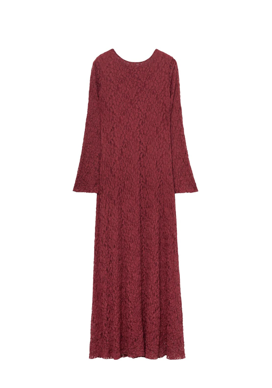 Lace Dress With Bell Sleeves - Burgundy Shaws Lace Dress With Bell Sleeves - Burgundy Shaws