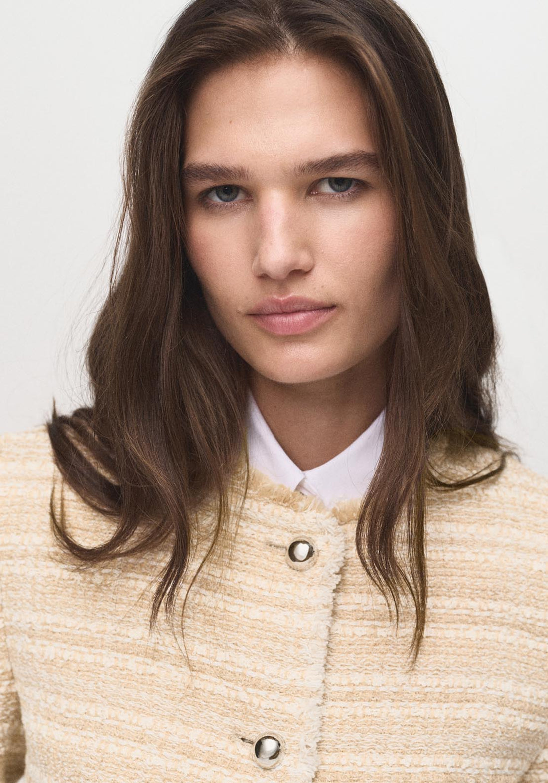 Tweed Jacket With Jewel Buttons Beige – Shaws