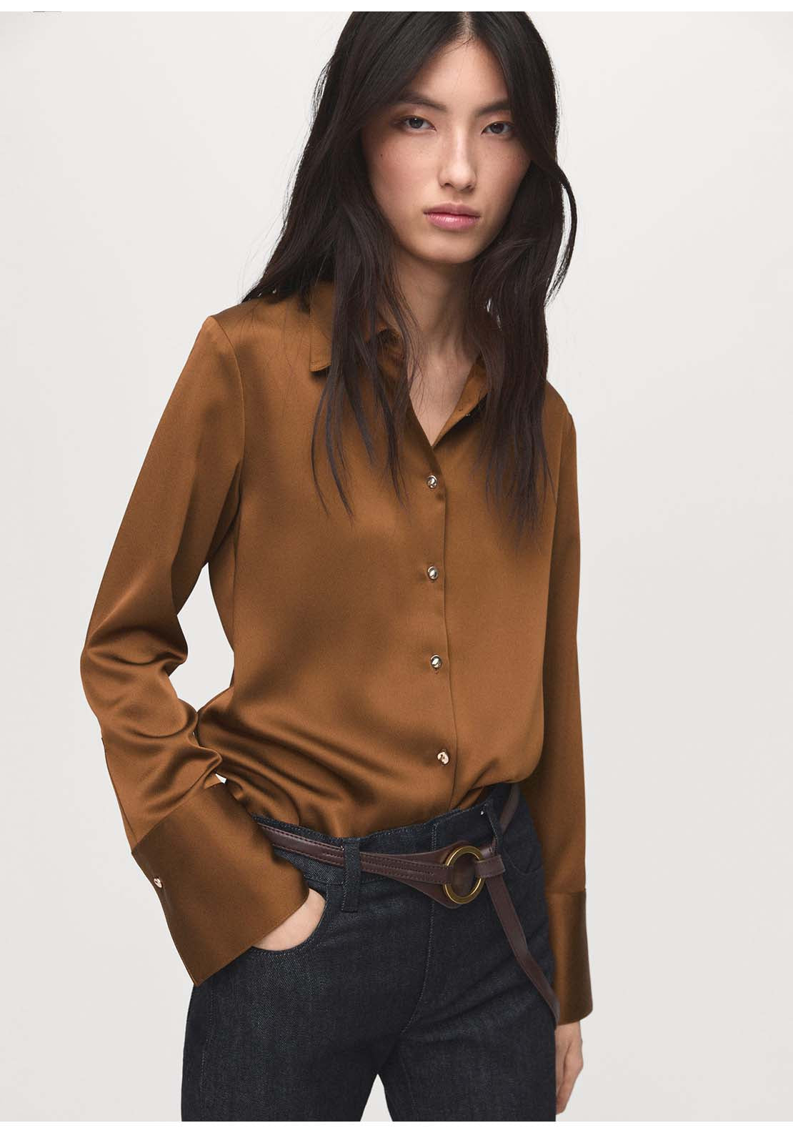 Satin Finish Flowy Shirt - Yellow