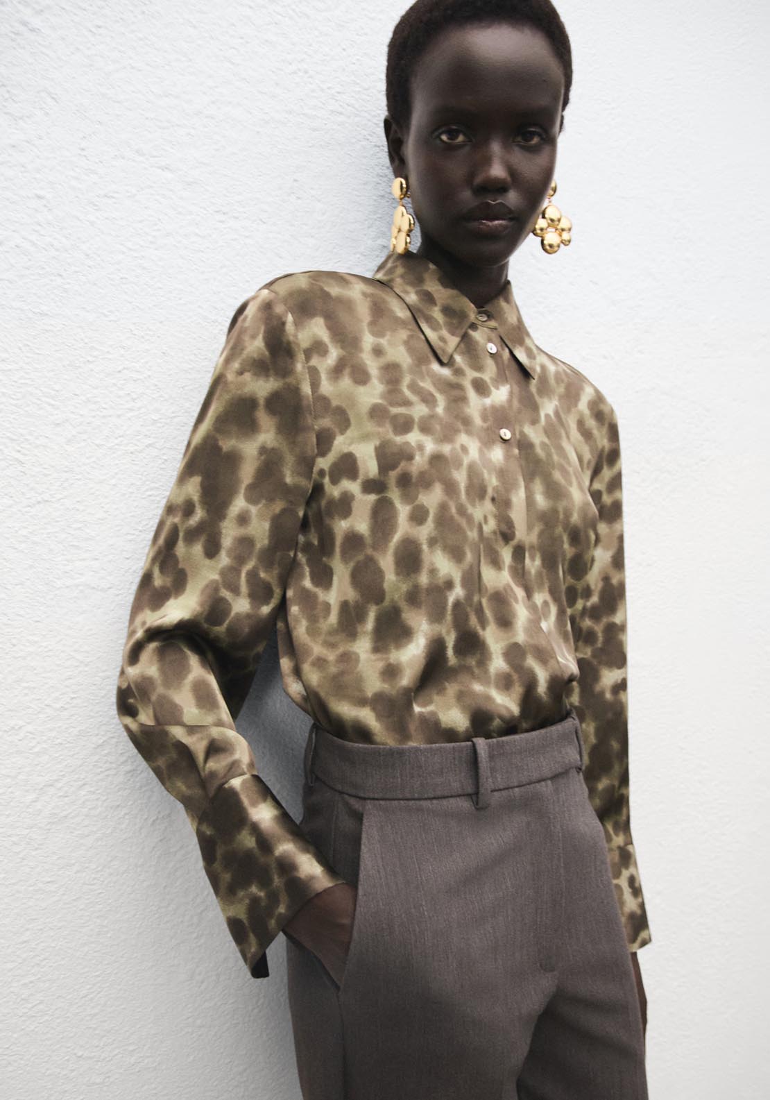 Mango Satin Print Shirt - Brown 3 Shaws Department Stores