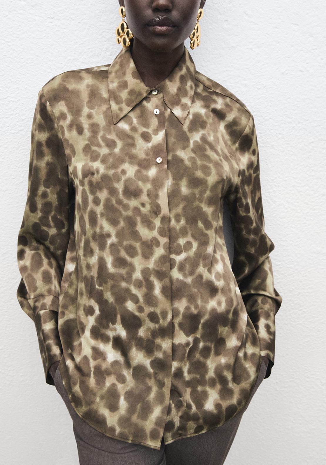 Mango Satin Print Shirt - Brown 1 Shaws Department Stores