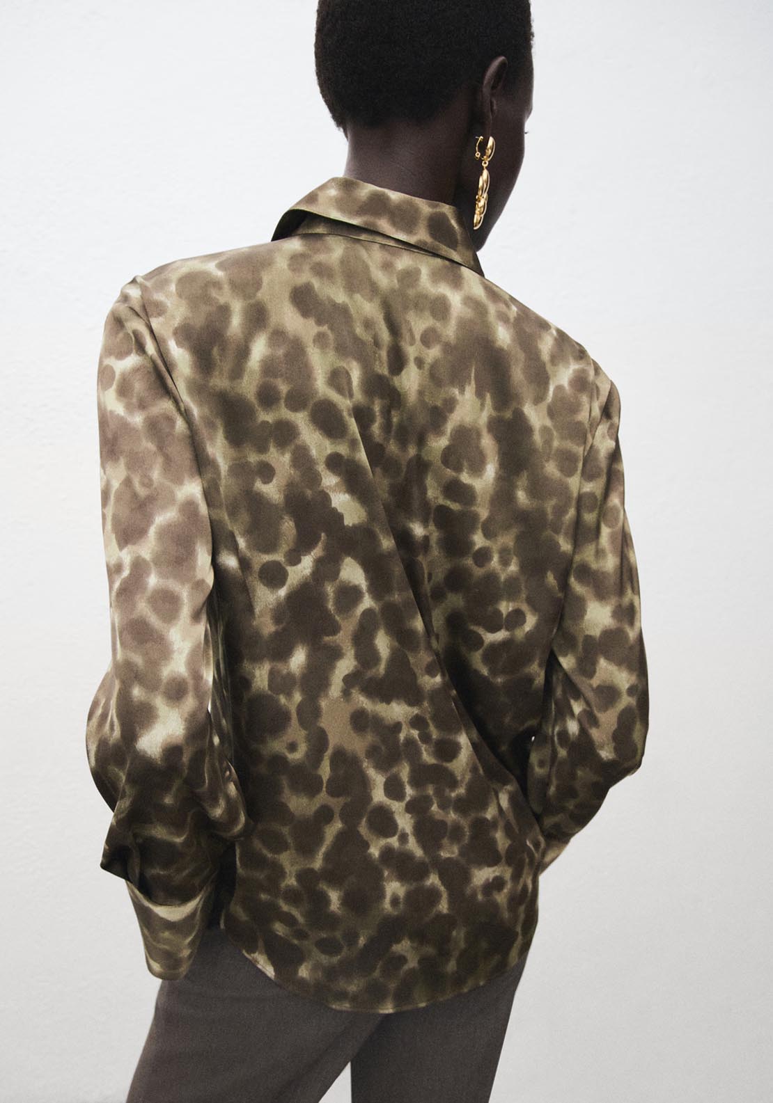 Mango Satin Print Shirt - Brown 2 Shaws Department Stores