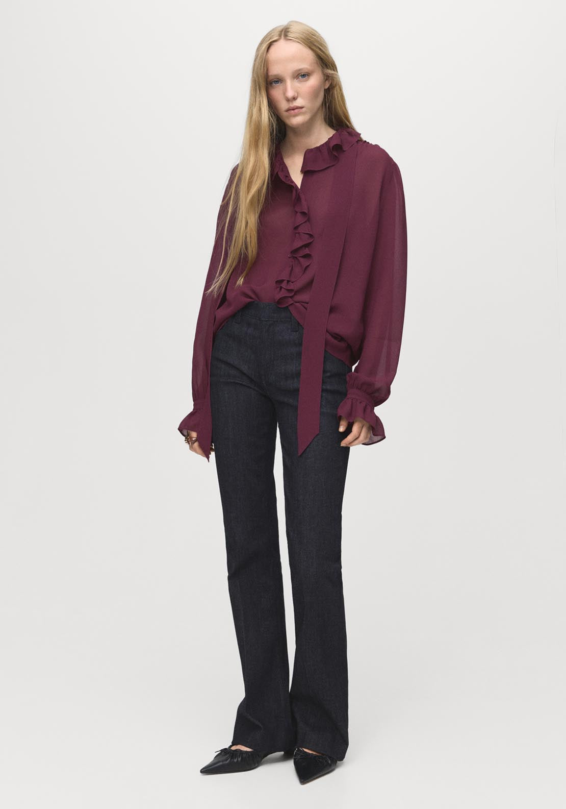Mango Ruffled Blouse With Scarf - Red 3 Shaws Department Stores