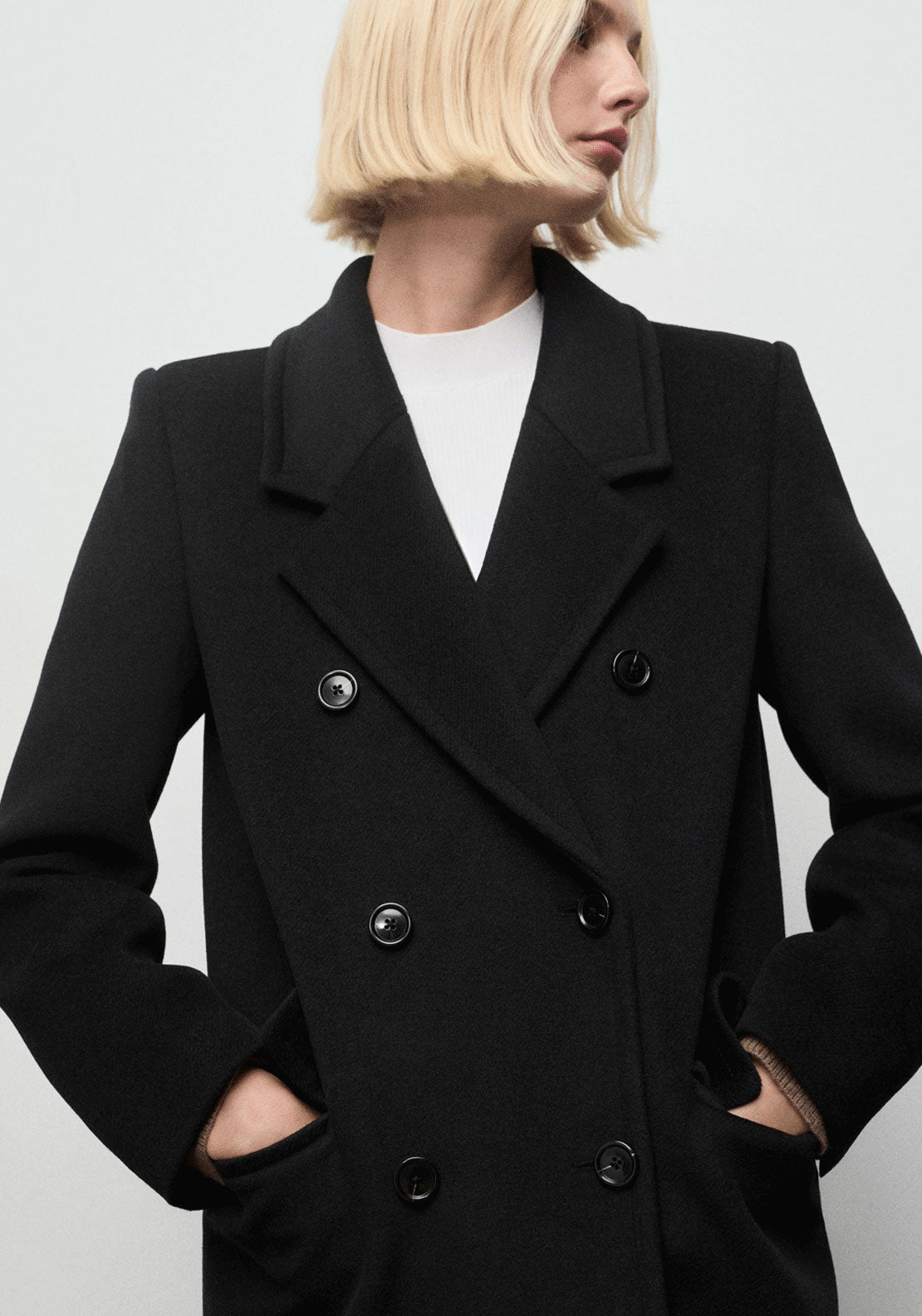 Double Breasted Wool Coat - Black