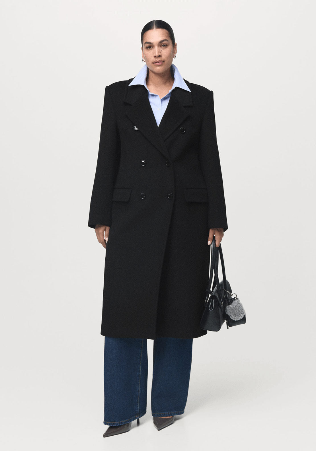 Double Breasted Wool Coat - Black