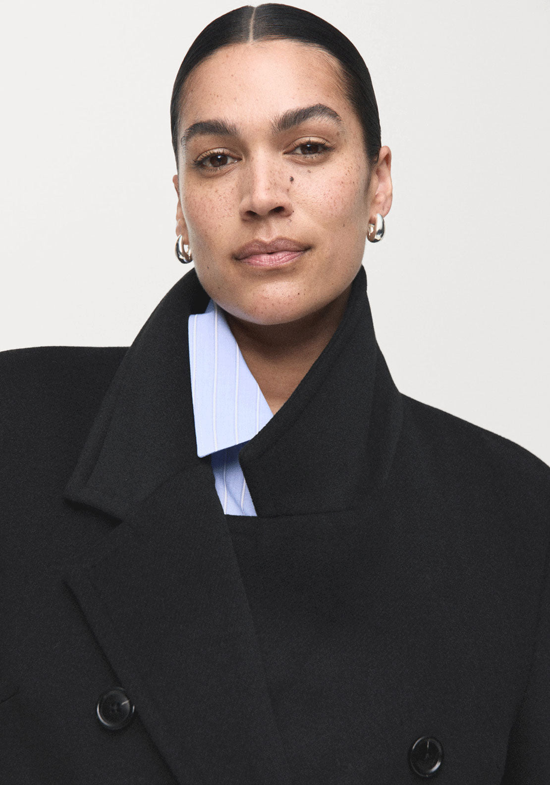 Double Breasted Wool Coat - Black