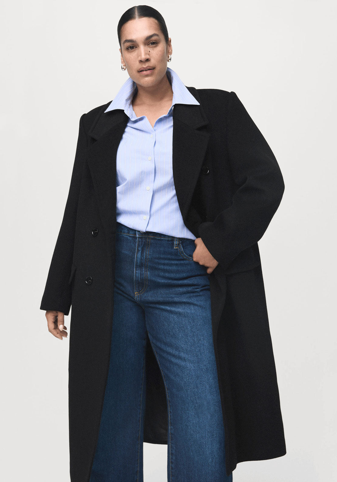 Double Breasted Wool Coat - Black