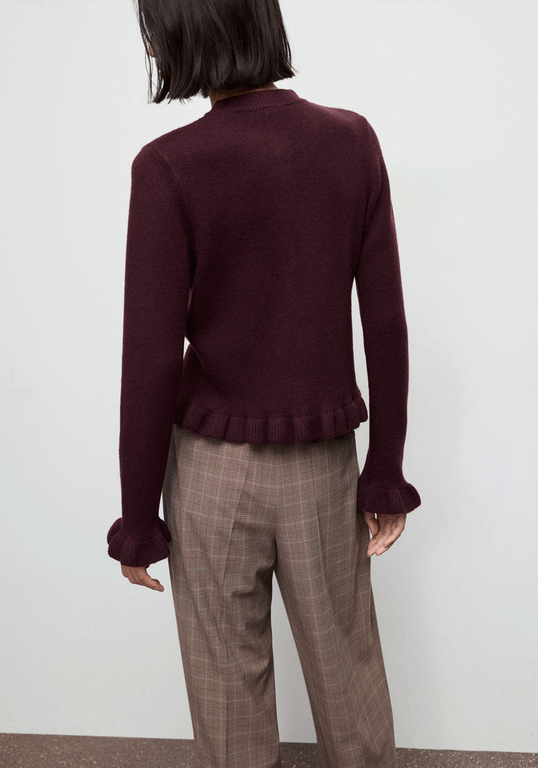 Ruffle Knit Cardigan - Burgundy