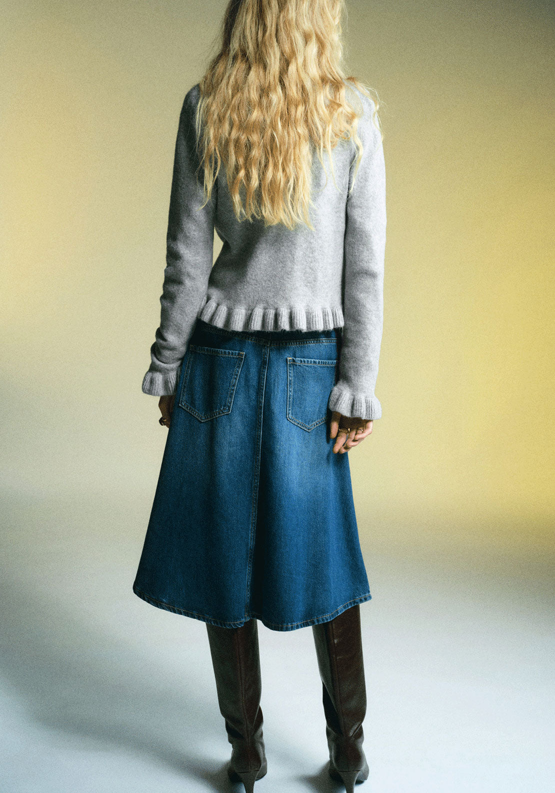 Ruffle Knit Cardigan - Grey