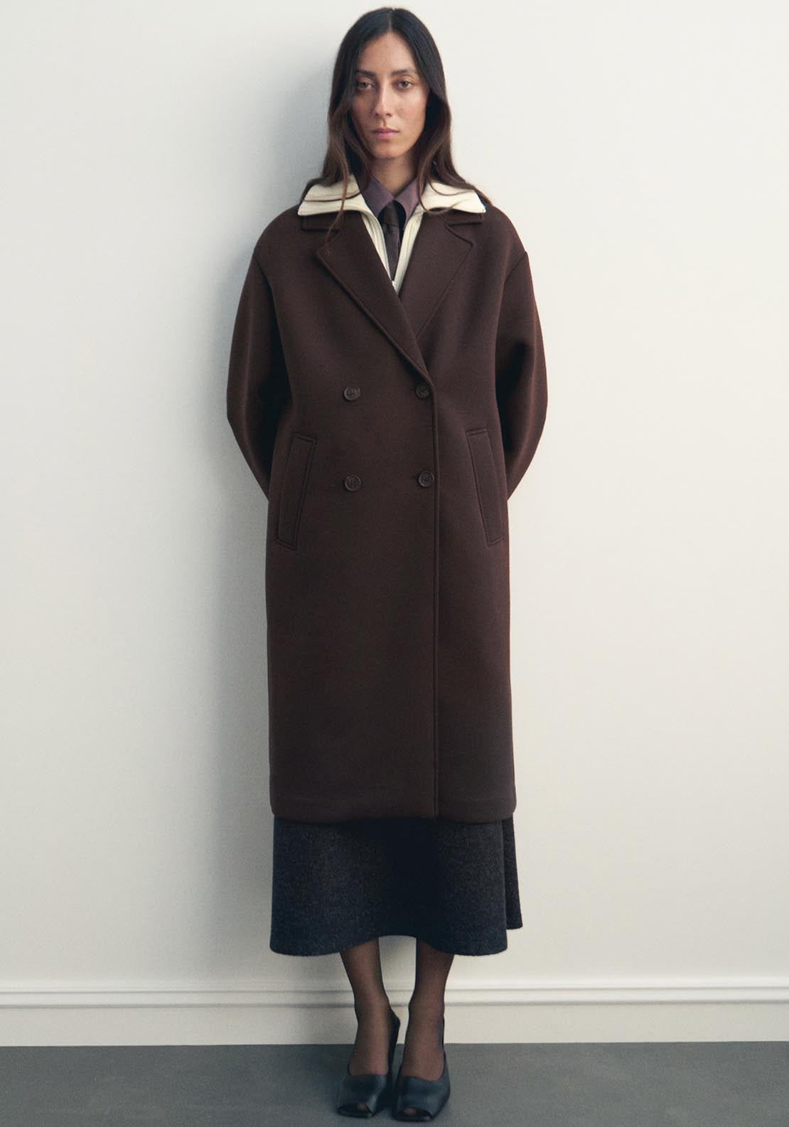 Long Combined Coat - Brown