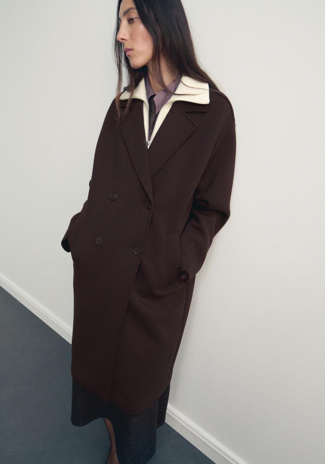 Long Combined Coat - Brown
