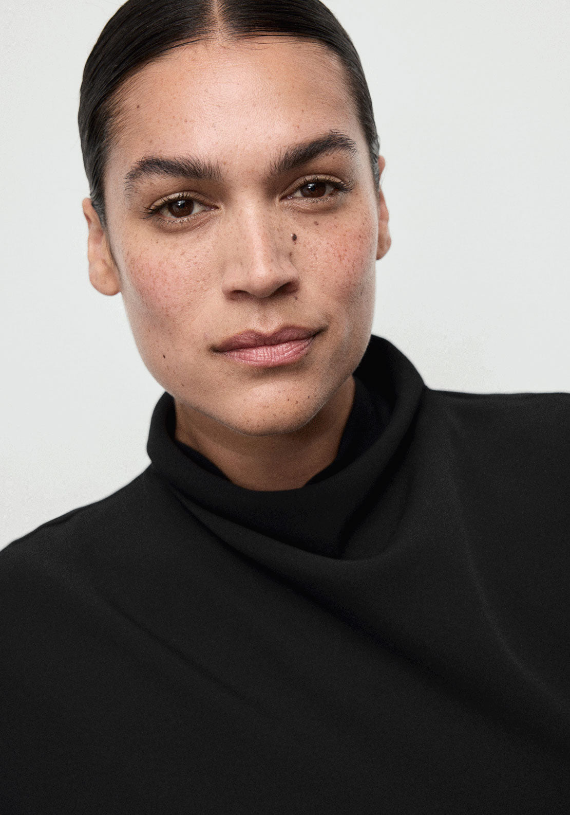 Jumpsuit With Draped Neck And Belt - Black