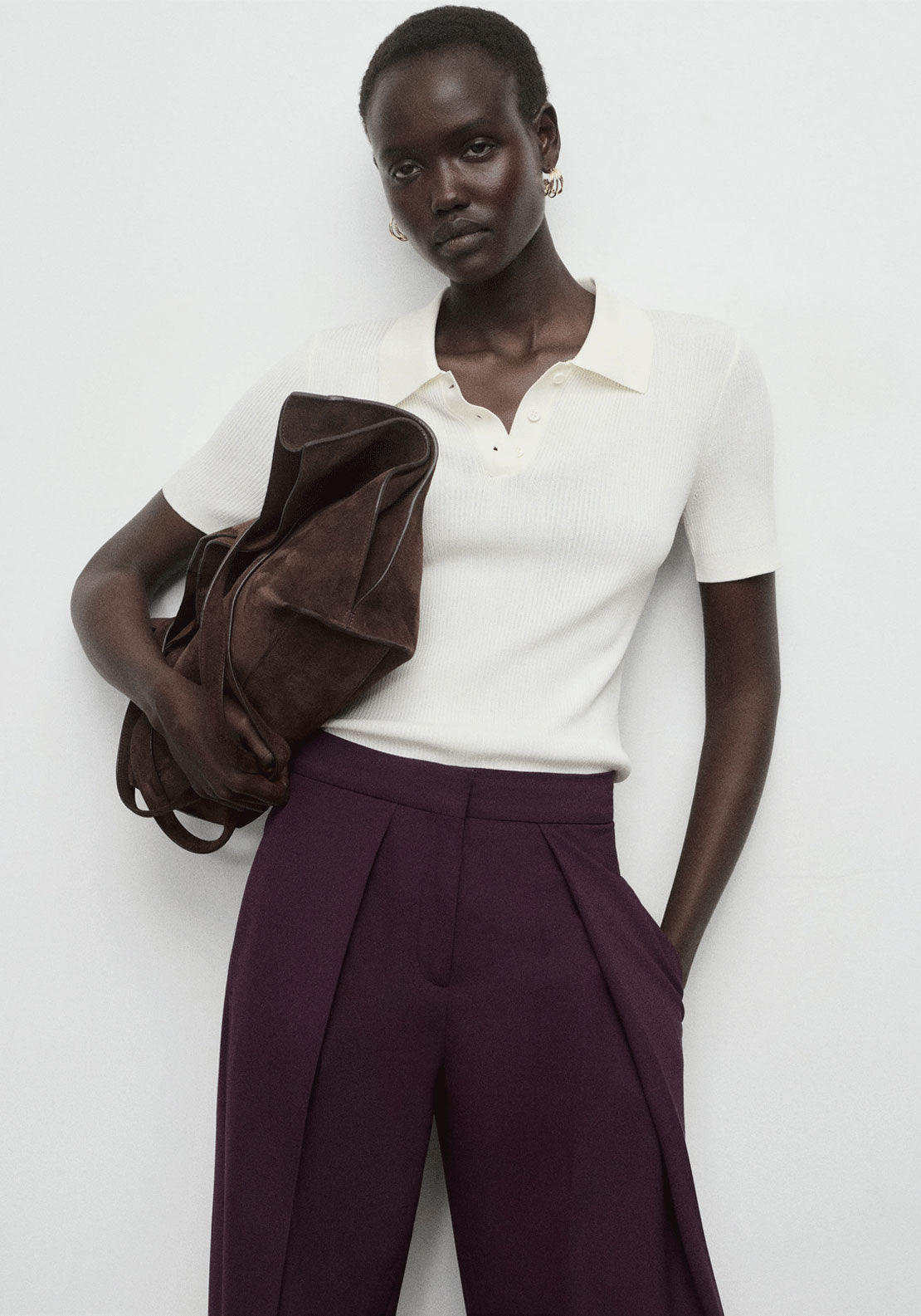 Pleated Wide Leg Trousers - Burgundy