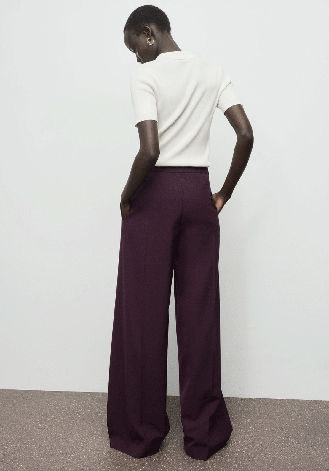 Pleated Wide Leg Trousers - Burgundy