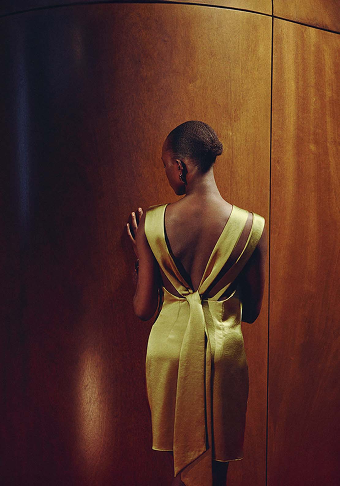 Open Back Satin Effect Dress - Green