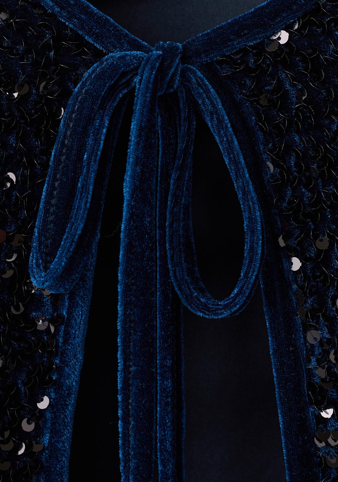Velvet Jacket With Sequins And Bow - Blue
