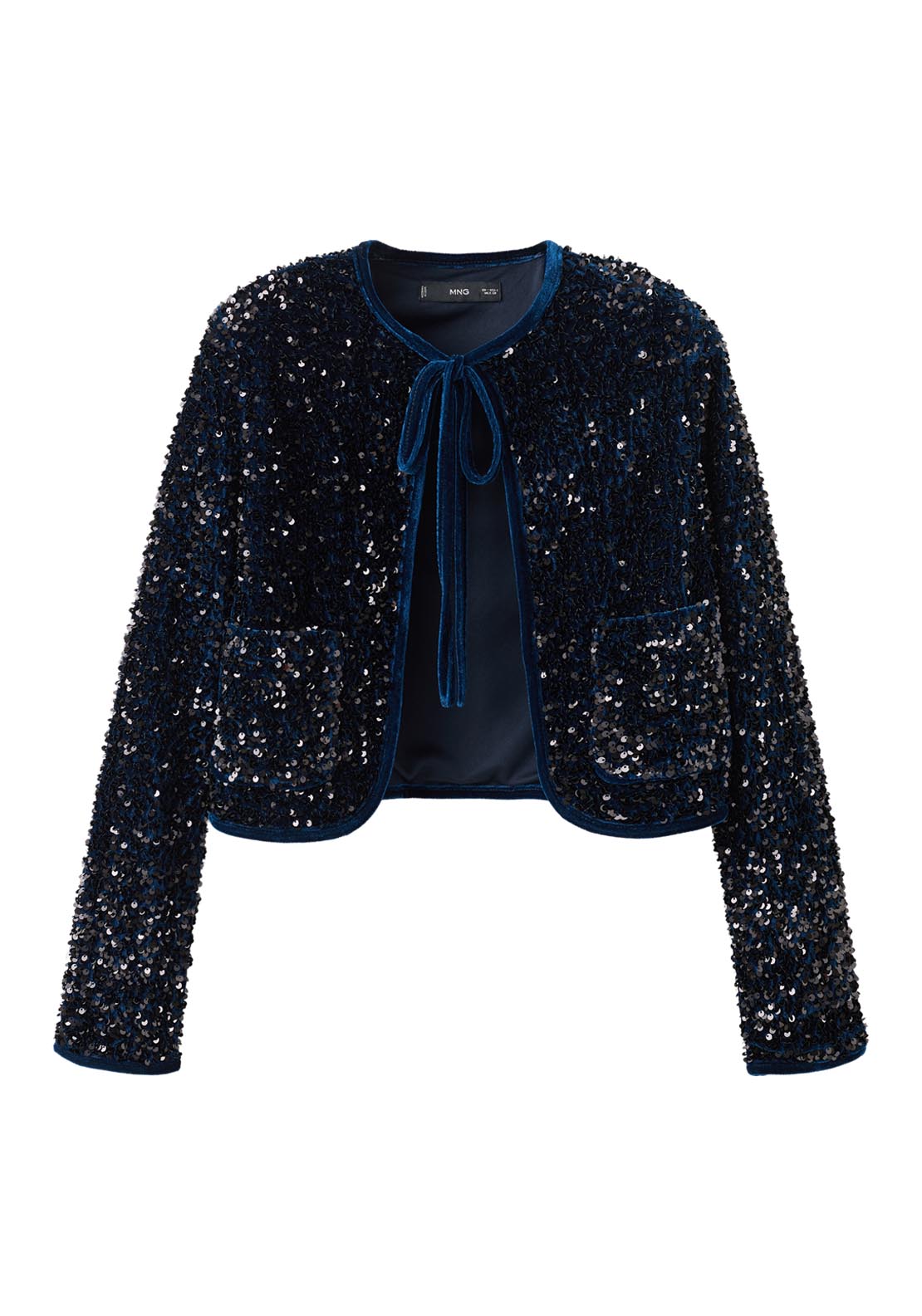 Velvet Jacket With Sequins And Bow - Blue