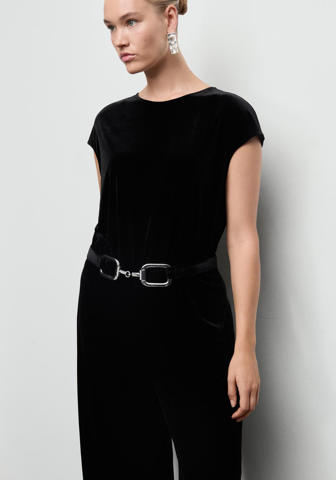 Mango Velvet Belt Jumpsuit - Black 2 Shaws Department Stores