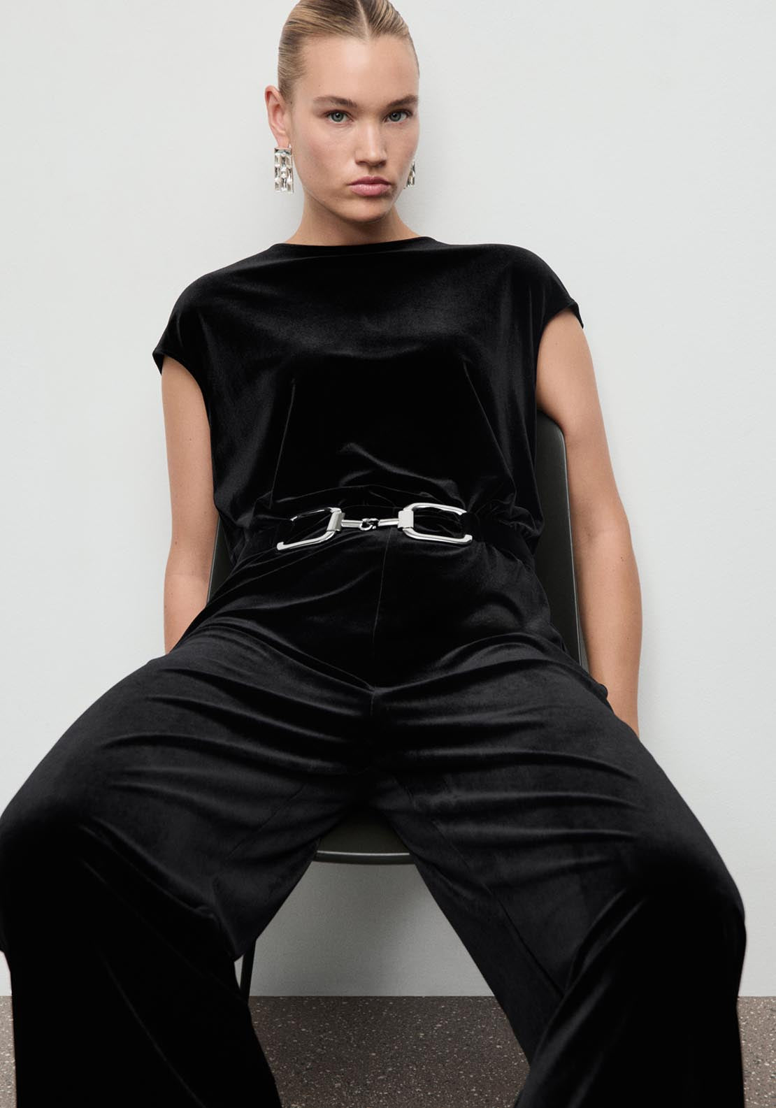 Mango Velvet Belt Jumpsuit - Black 3 Shaws Department Stores