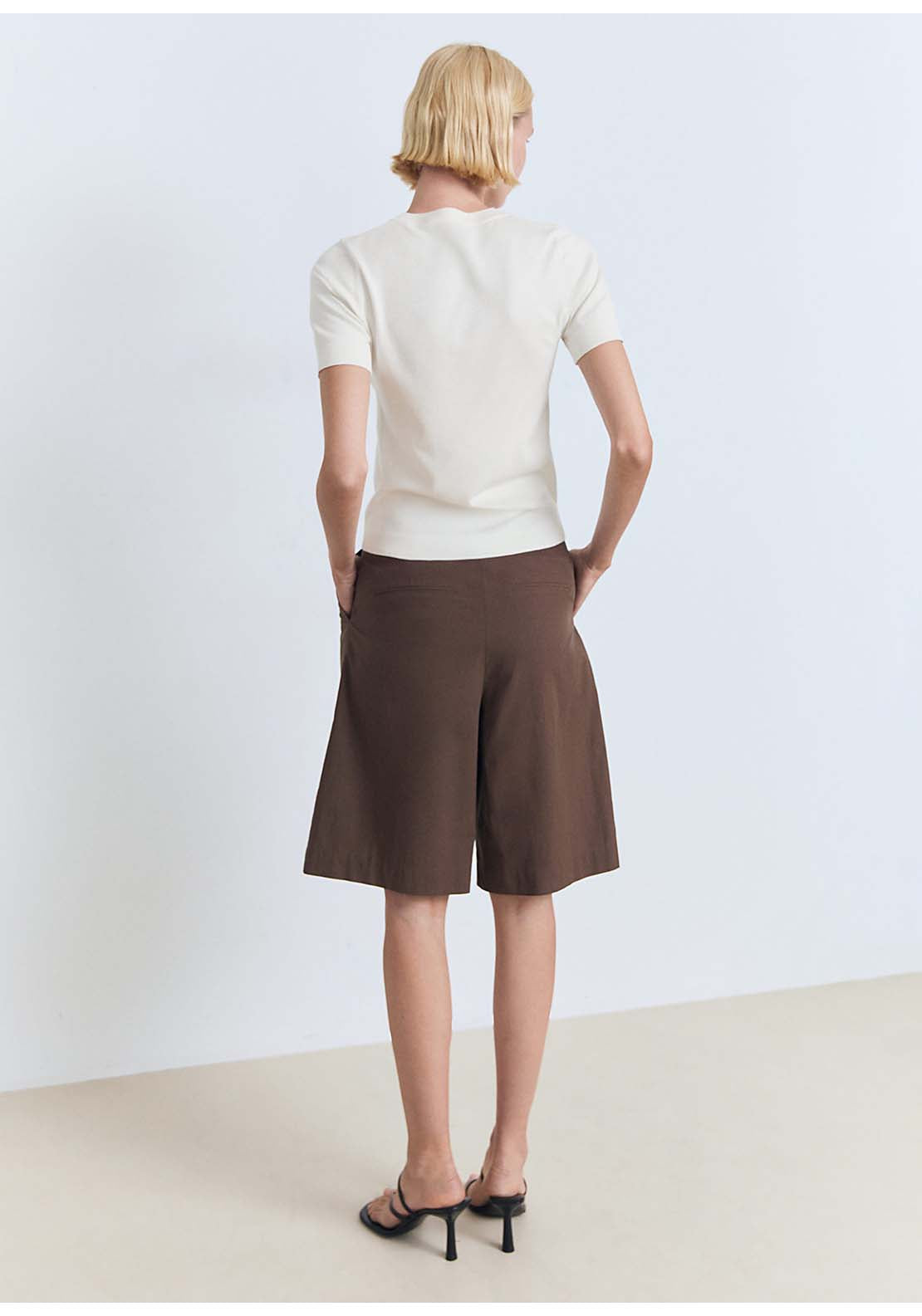 Mango Short-Sleeved Fine Knit Sweater - Beige 2 Shaws Department Stores