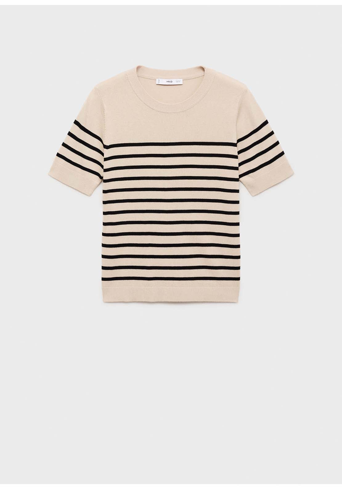 Short-Sleeved Fine Knit Sweater - Brown