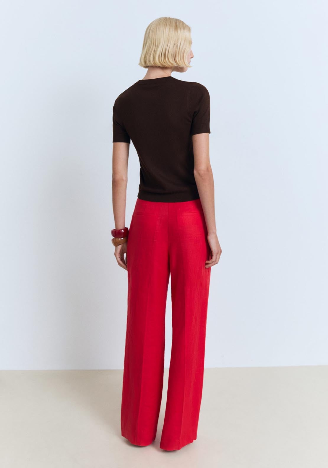 Mango Short Sleeved Fine Knit Sweater - Dark Brown 2 Shaws Department Stores