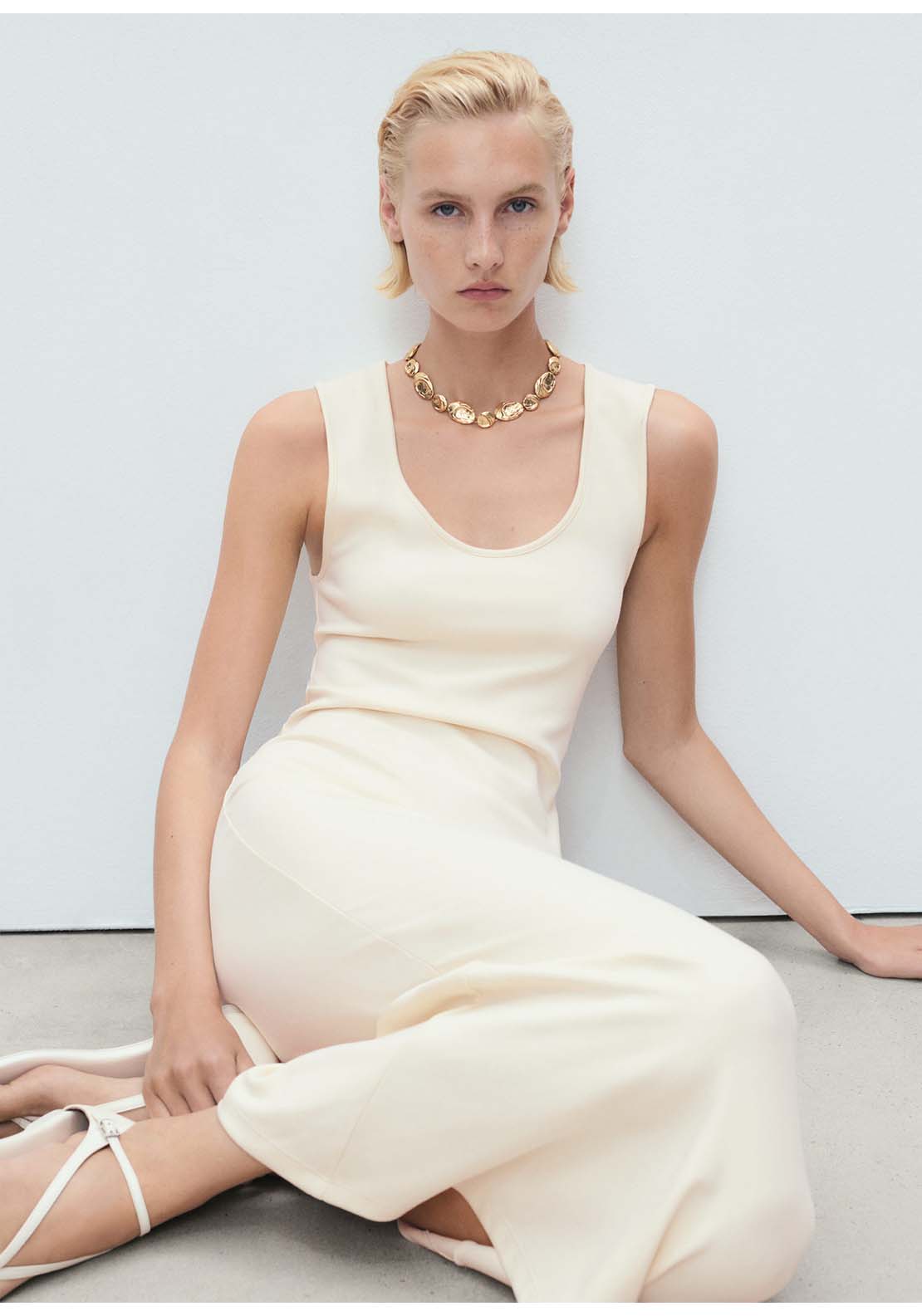 Fitted Midi Dress - Beige