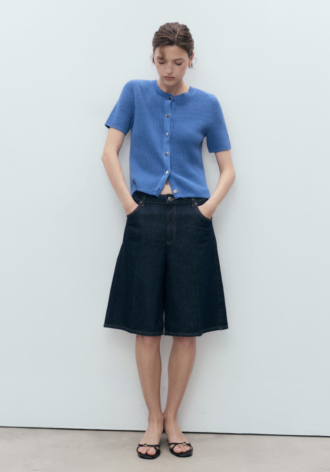 Mango Short Sleeved Knitted Cardigan - Bright Blue 4 Shaws Department Stores