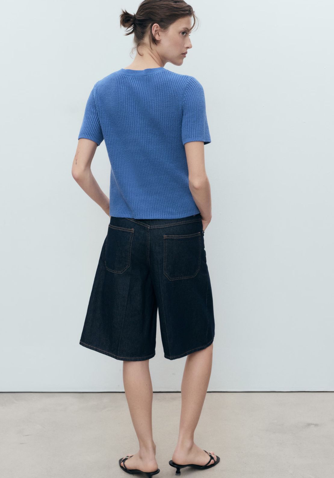 Mango Short Sleeved Knitted Cardigan - Bright Blue 2 Shaws Department Stores