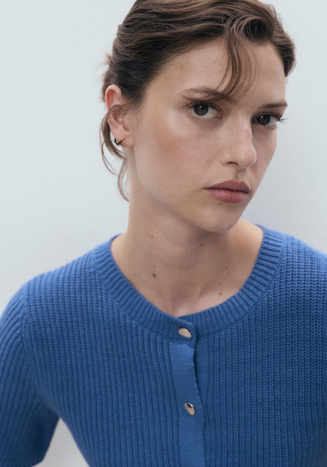 Mango Short Sleeved Knitted Cardigan - Bright Blue 3 Shaws Department Stores