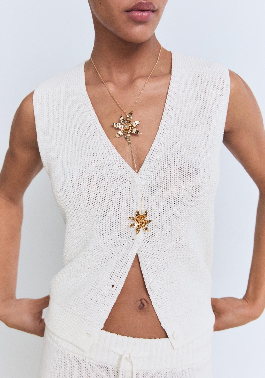 Mango Openwork Knitted Waistcoat - White 1 Shaws Department Stores