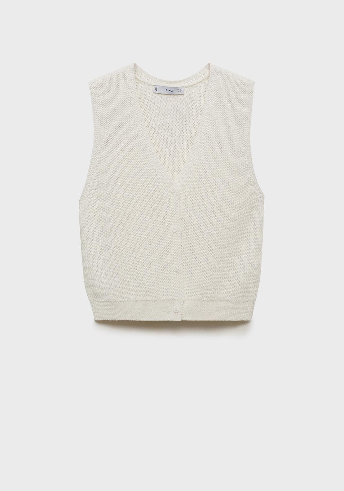 Mango Openwork Knitted Waistcoat - White 6 Shaws Department Stores