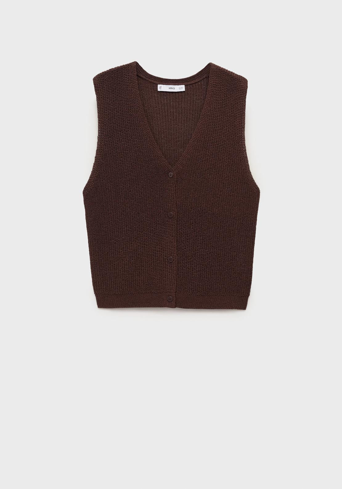 Mango Openwork Knitted Waistcoat - Dark Brown 6 Shaws Department Stores