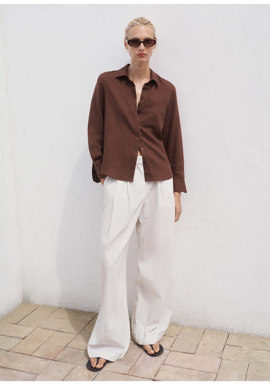 Lyocell Shirt With Pocket - Brown