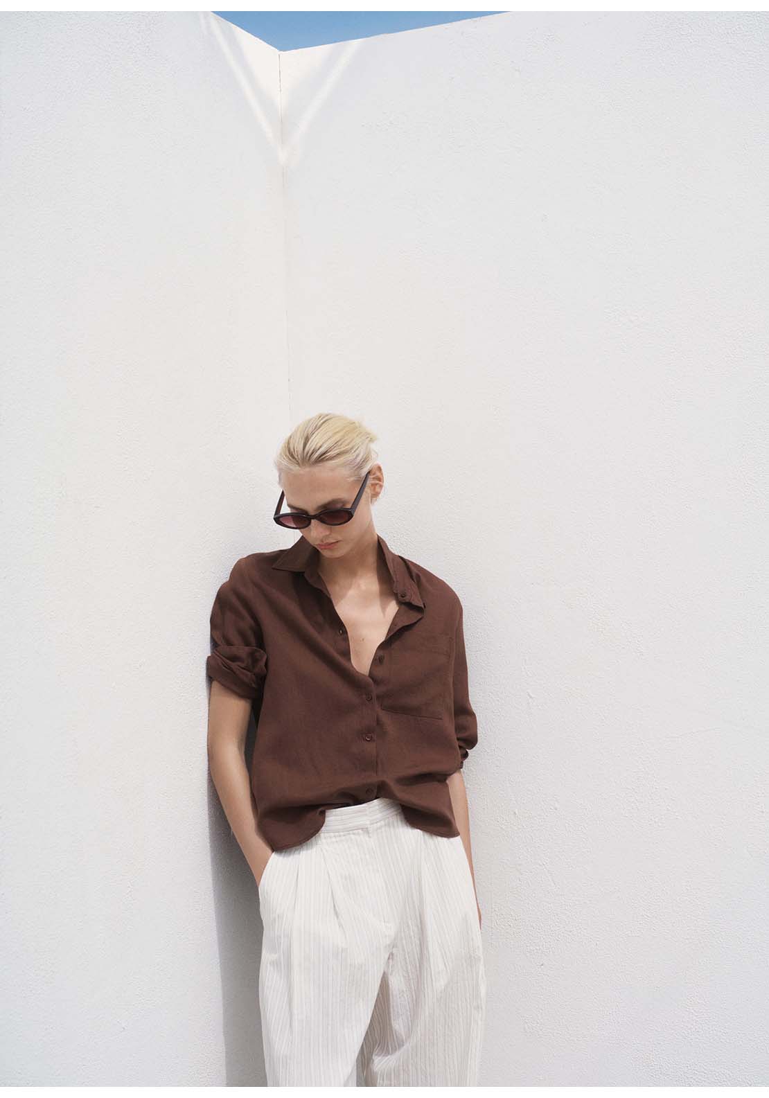Lyocell Shirt With Pocket - Brown